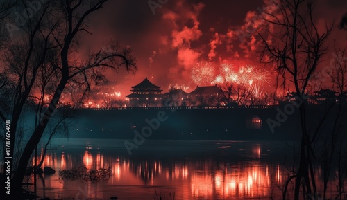 Fenghuang downtown at night, Xiangxi, China photo