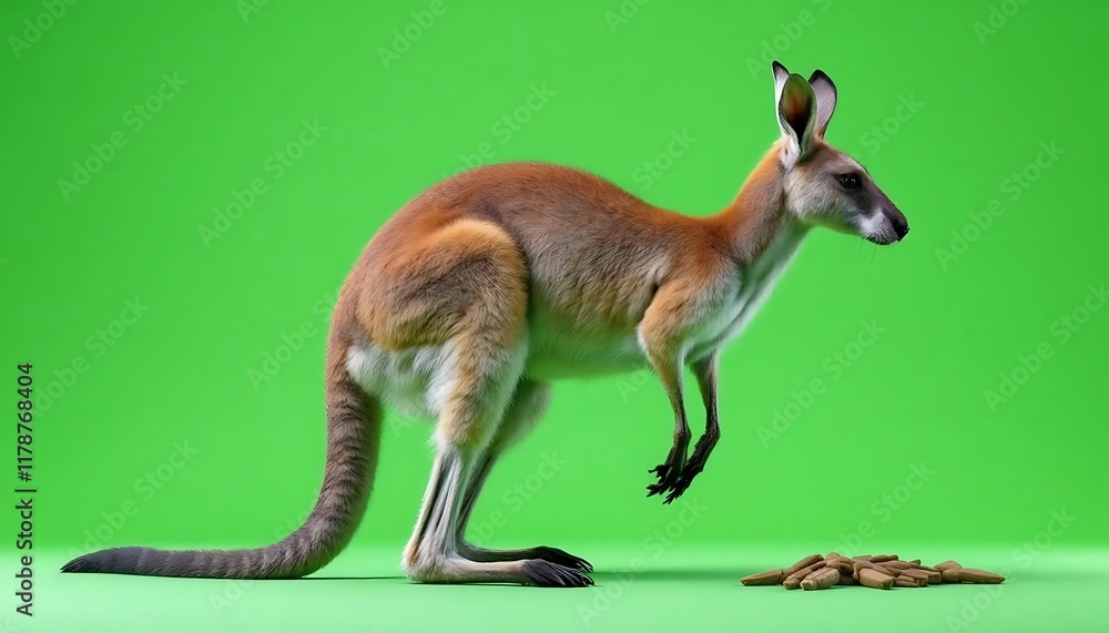 Red Kangaroo: A Vibrant Profile Against Green, Naturalistic Style Red Kangaroo: A Vibrant Profile Against Green, Naturalistic Style