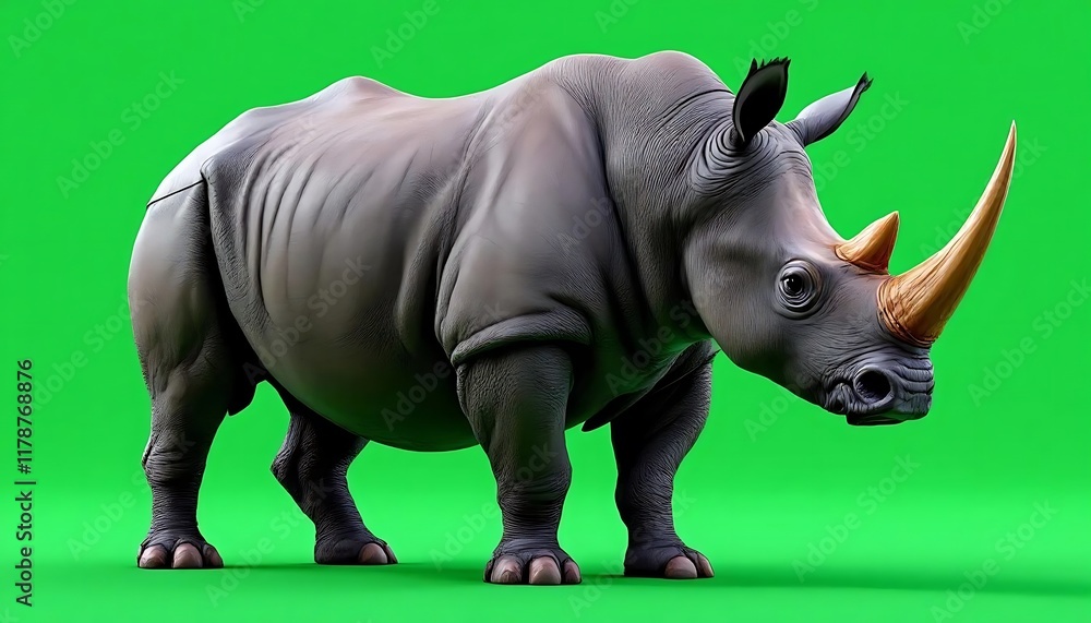 Fototapeta premium Majestic Rhino: A Realistic 3D Render of a Powerful Beast