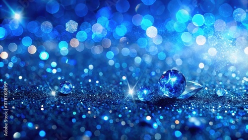 Sapphire blue glitter bokeh background with royal blue sparkle and crystal droplets, sapphire, blue, glitter, bokeh