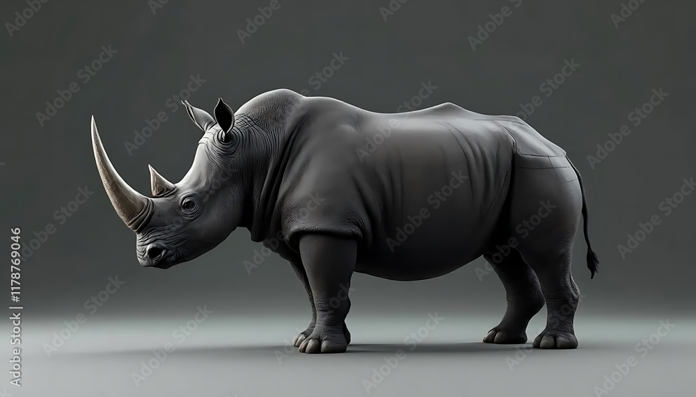 Fototapeta premium Majestic Rhino: A Sculpted Study in Gray