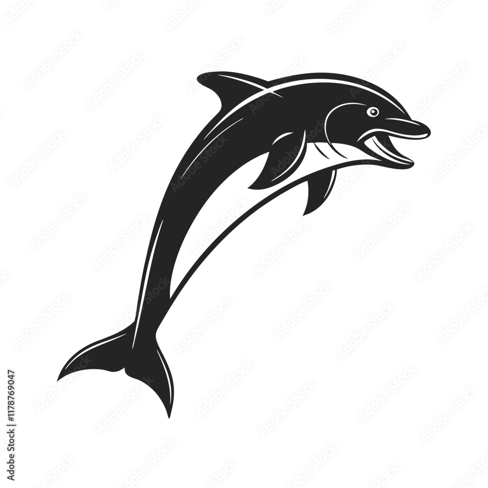 Fototapeta premium Silhouette of a leaping fish, perfect for logos or aquatic themes icon
