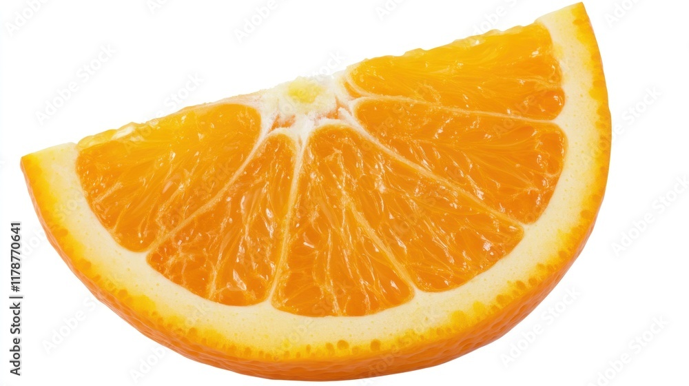 Close-up of a juicy orange slice, showcasing its vibrant color and texture against a white background. Close-up of a juicy orange slice, showcasing its vibrant color and texture against a white background.