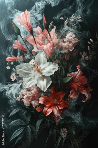 Flowers . They are encased in a luminous shell of purple smoke as if covered translucent .