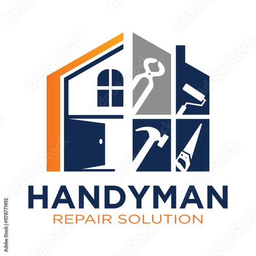 House repair tools logo. Handyman tools logo template.