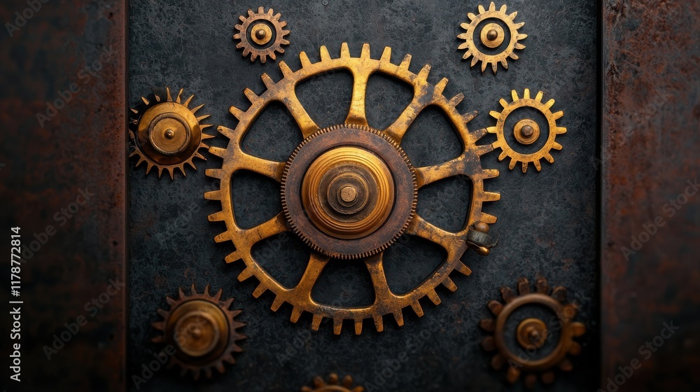 A collection of intricately designed golden gears on a textured background, symbolizing mechanical ingenuity and vintage aesthetics. A collection of intricately designed golden gears on a textured background, symbolizing mechanical ingenuity and vintage aesthetics.