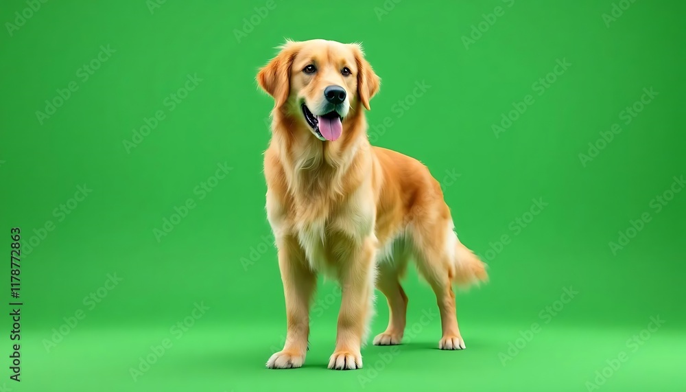 Golden Retriever Portrait: A Vibrant, Happy Canine on Green Golden Retriever Portrait: A Vibrant, Happy Canine on Green