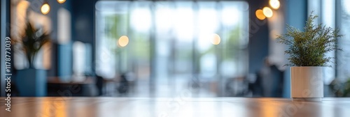 Wallpaper Mural Blurred View of Modern Office Space with Decorative Plants and Ambient Lighting Reflecting a Contemporary Work Environment Torontodigital.ca