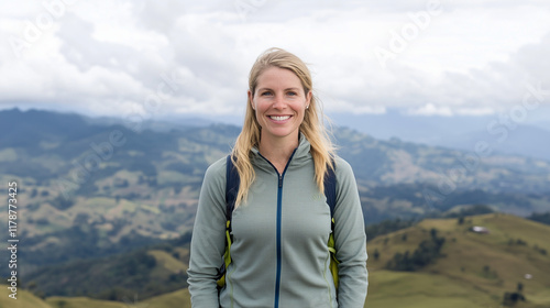 Smiling Woman Hiker on Moun...