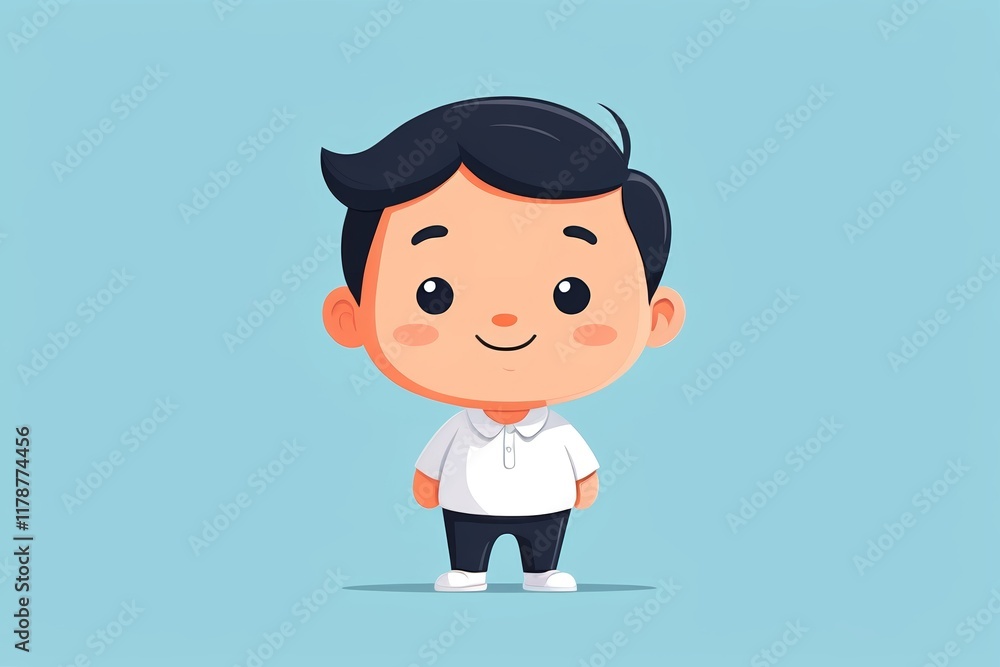 cartoon boy in white shirt and black pants standing with his hands in his pockets cartoon boy in white shirt and black pants standing with his hands in his pockets