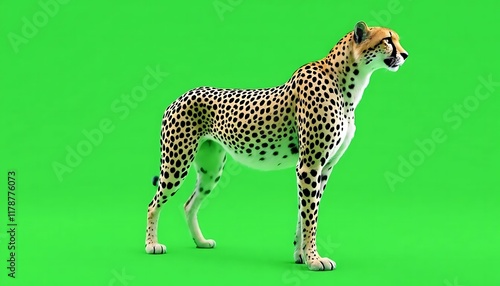 Majestic Cheetah: A Profile View Against Vibrant Green photo