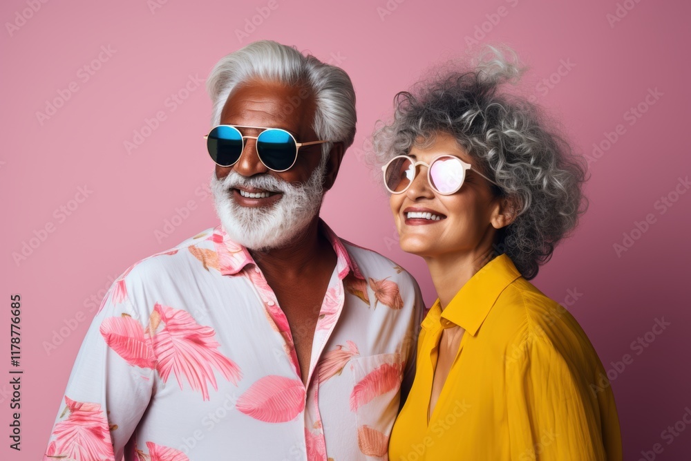 A man and a woman are posing for a picture, both wearing sunglasses A man and a woman are posing for a picture, both wearing sunglasses
