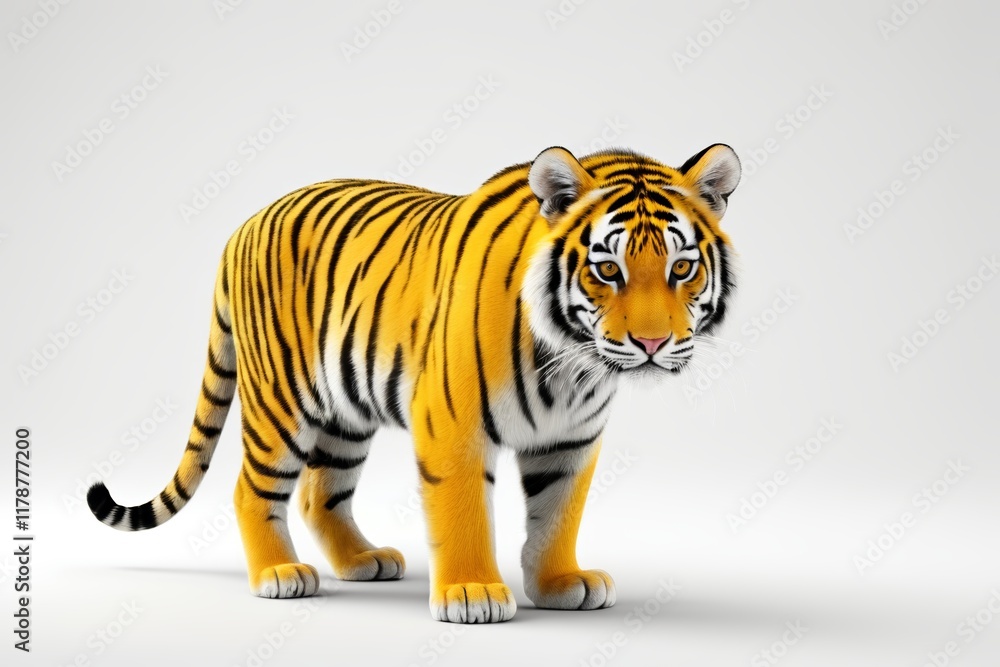 Fototapeta premium arafed tiger standing on a white surface with a white background
