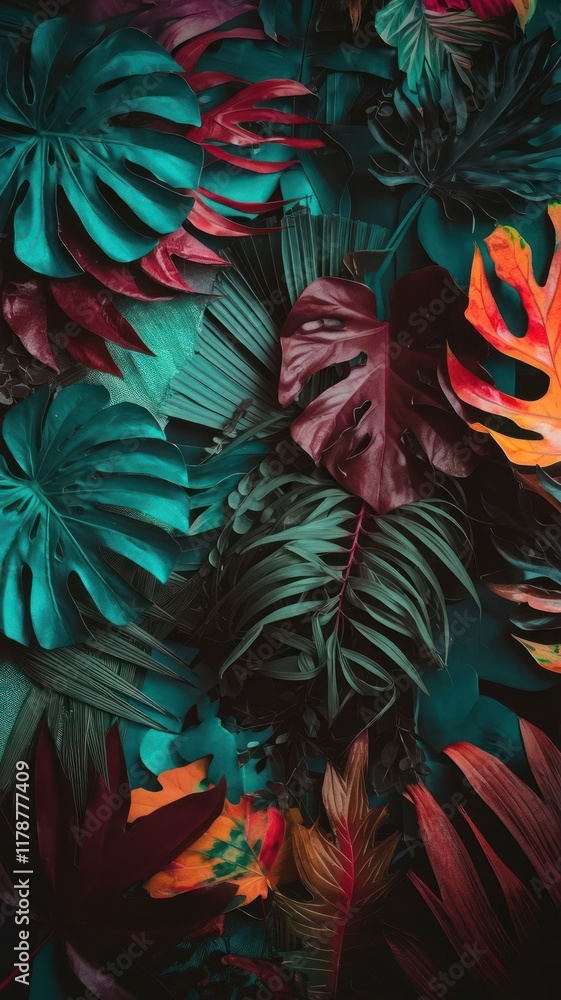 Tropical Paradise: A Lush Tapestry of Jewel-Toned Leaves Seamless floral vector pattern with vintage leaf ornaments for spring textile and wallpaper design Tropical Paradise: A Lush Tapestry of Jewel-Toned Leaves Seamless floral vector pattern with vintage leaf ornaments for spring textile and wallpaper design