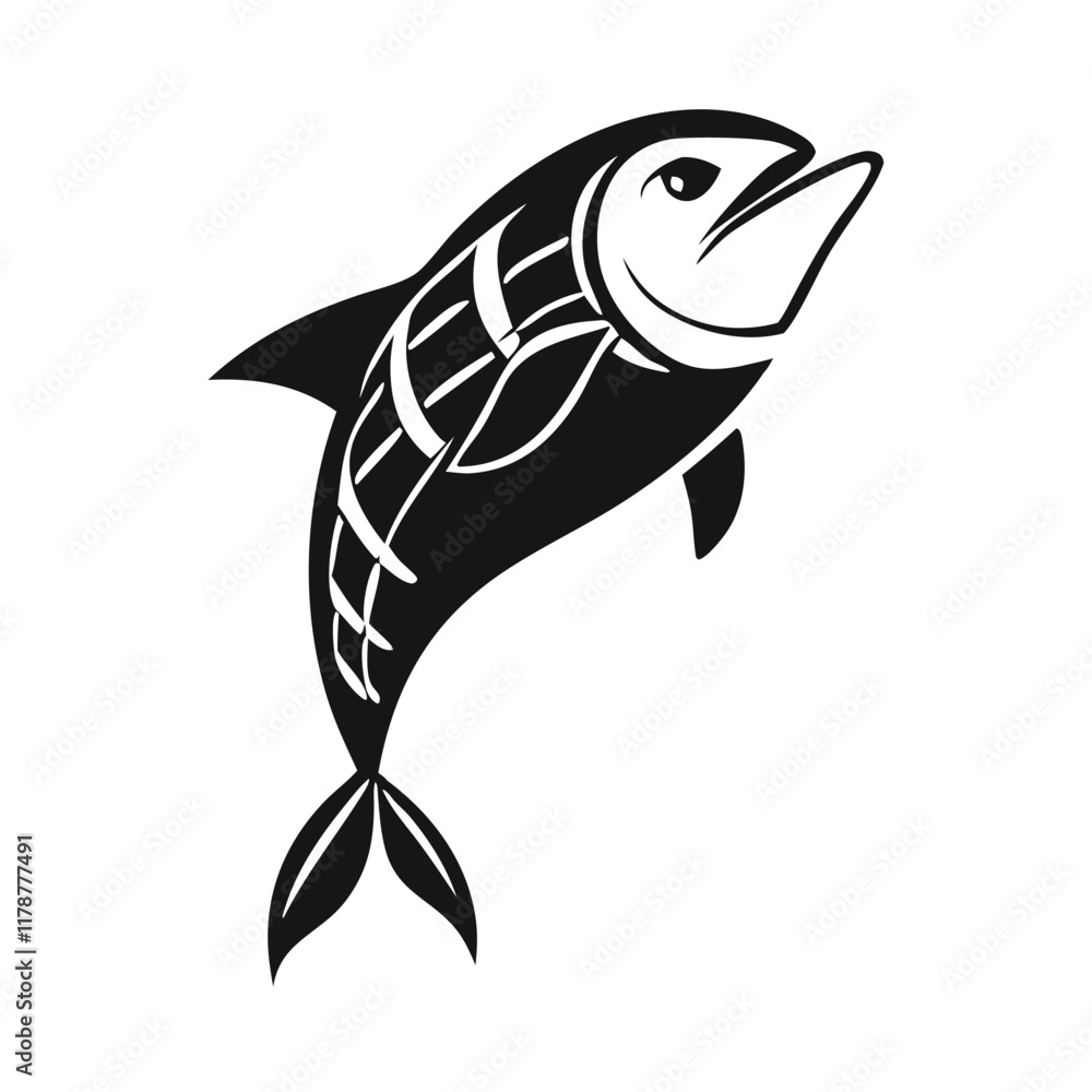 Fototapeta premium Silhouette of a leaping fish, perfect for logos or aquatic themes icon
