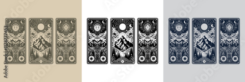 timeless mountain playing card tattoo design