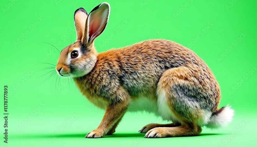 Fototapeta premium Russet Rabbit: A Vibrant Profile against a Green Background
