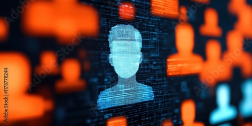 Digital identity representation through technology virtual space graphic visualization futuristic environment close-up perspective