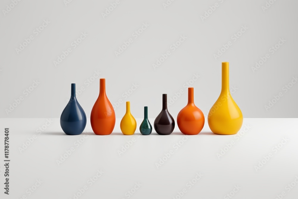 there are five different colored vases sitting on a table there are five different colored vases sitting on a table