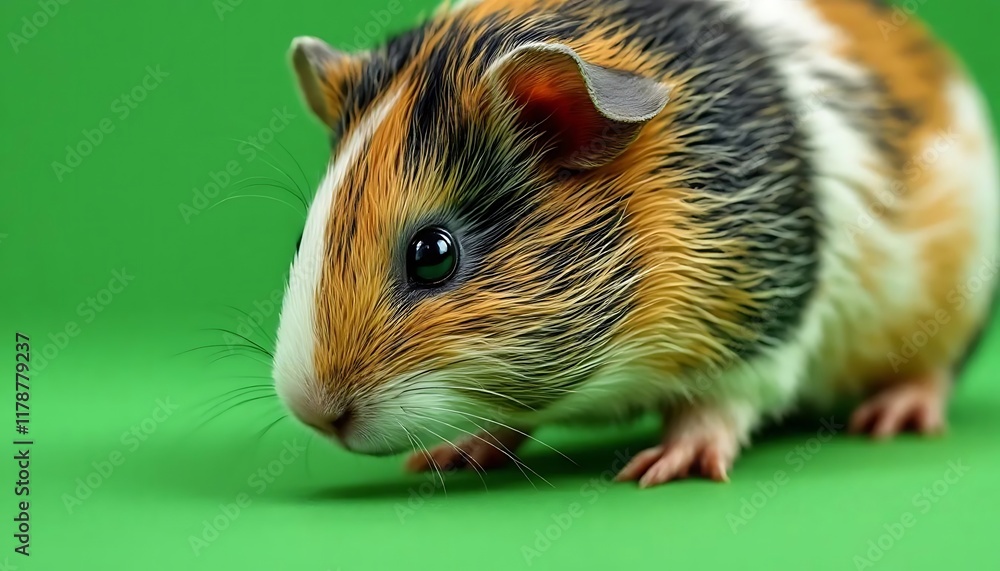 Guinea Pig Portrait: Vibrant Fur, Green Background Guinea Pig Portrait: Vibrant Fur, Green Background
