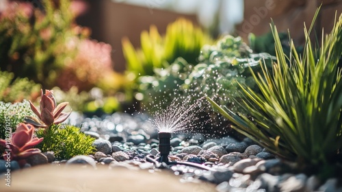 Lush Garden Scene Featuring Sprinkler Full Bloom photo