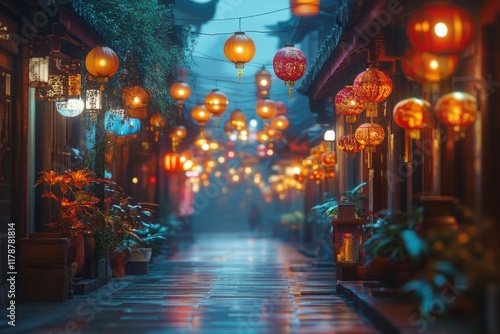 Wallpaper Mural A street lined with colorful lanterns Torontodigital.ca