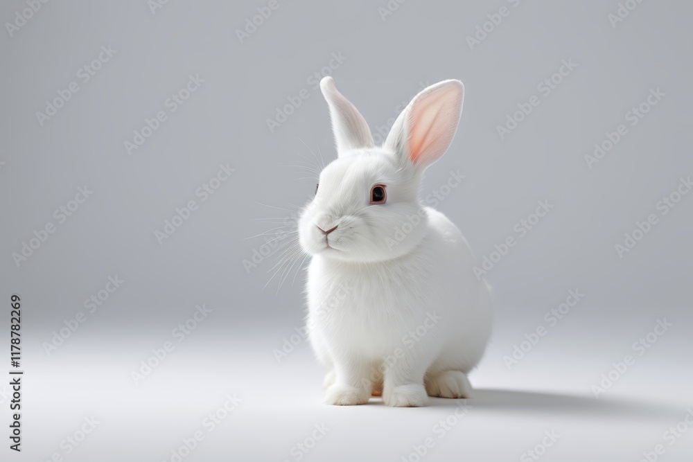 there is a white rabbit with pink ears sitting on a white surface there is a white rabbit with pink ears sitting on a white surface