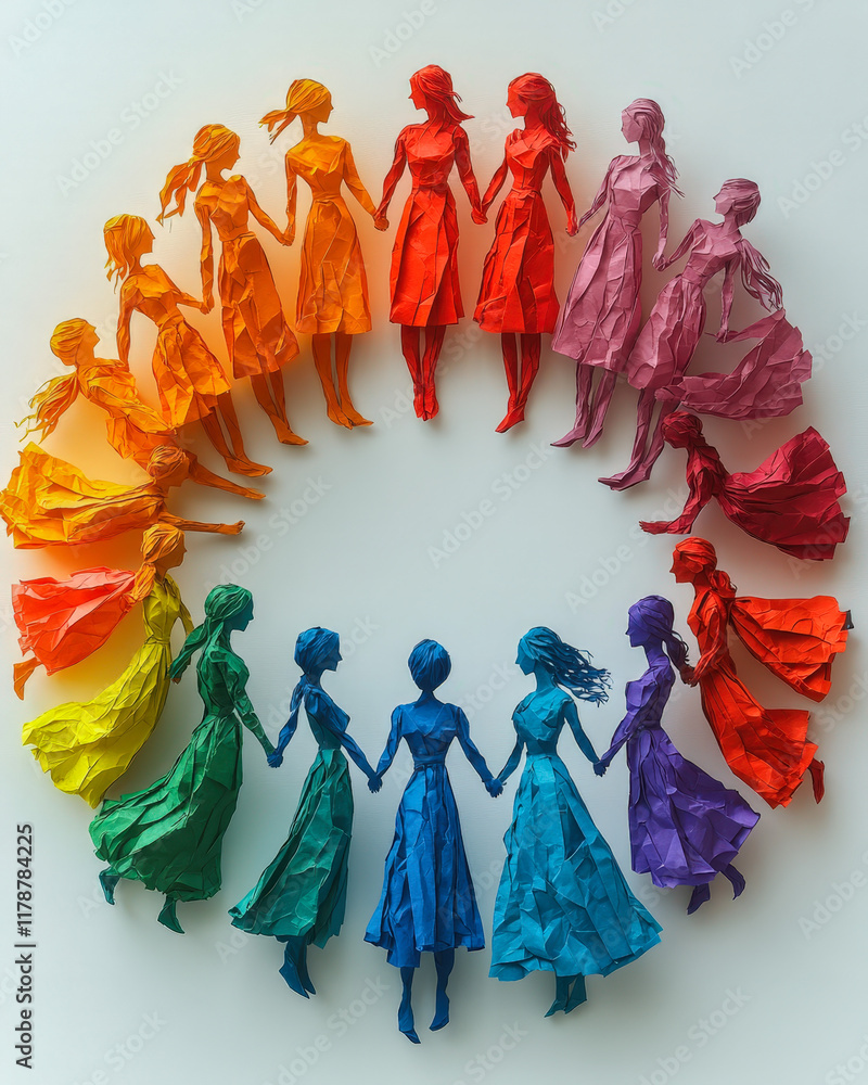 Obraz premium Gradient-Colored Women in a Circle of Empowerment