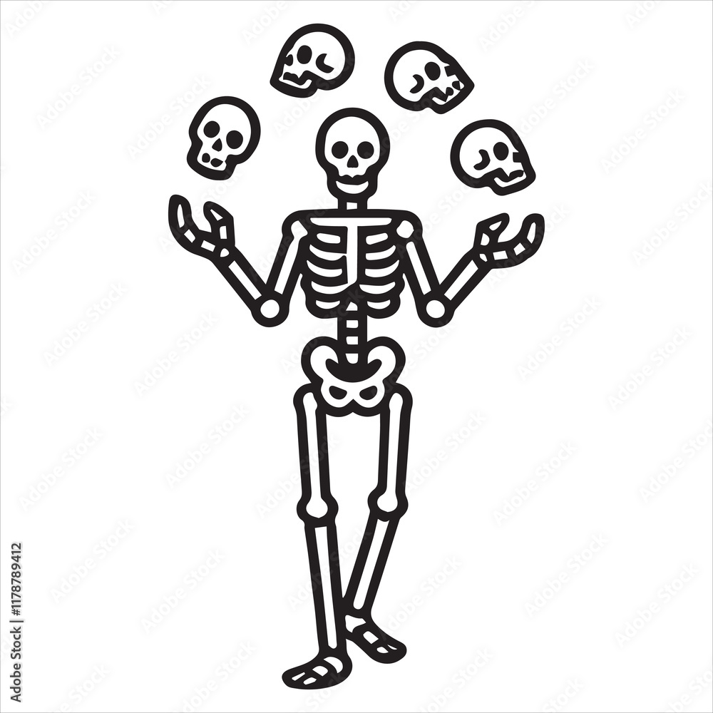 Fototapeta premium Skeleton Juggling illustration Vector, Juggler Skull clipart Design
