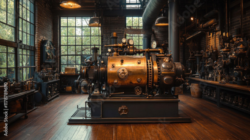 A museum exhibit showcasing vintage machinery from the early 20th century photo