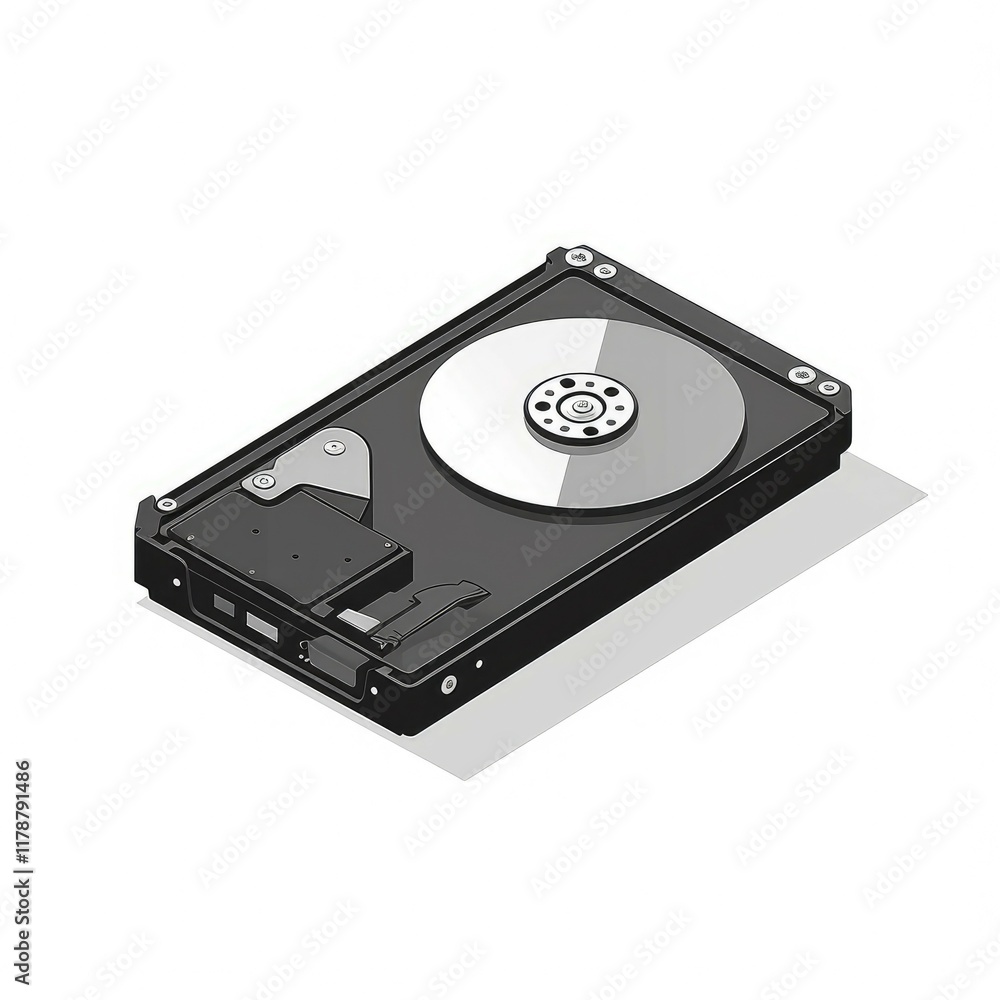 High-Resolution Image of a Computer Hard Drive: Detailed View of Internal Components and Data Storage Technology High-Resolution Image of a Computer Hard Drive: Detailed View of Internal Components and Data Storage Technology