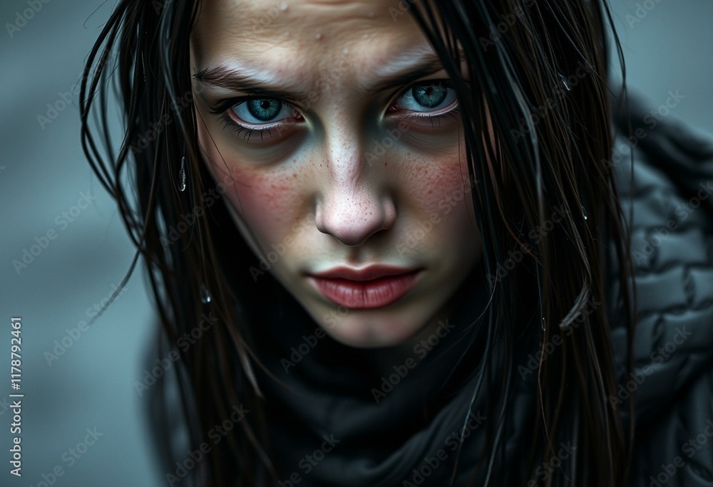 Portrait of a young woman with a gloomy expression Portrait of a young woman with a gloomy expression