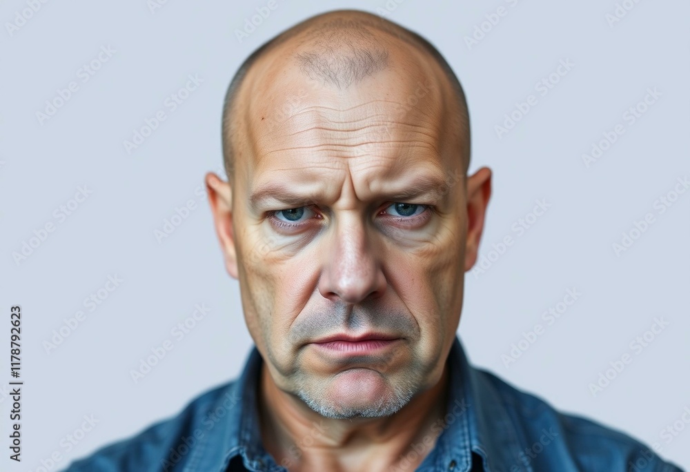 Portrait of a bald man with a stern expression Portrait of a bald man with a stern expression