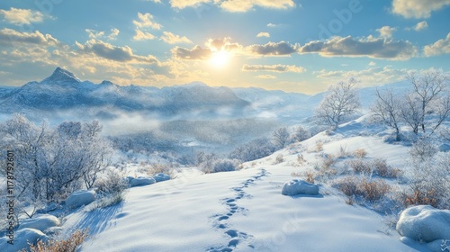 Wallpaper Mural A beautiful winter scene of a snow-covered hill with a trail of footprints leading up to a breathtaking vista. Torontodigital.ca