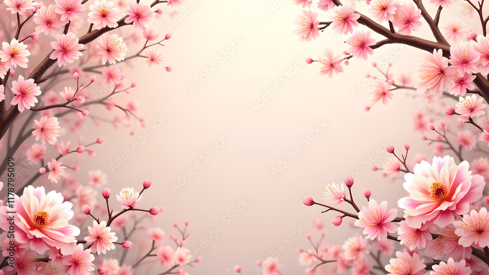 Sakura Cherry Blossom Frame. Spring Floral Background. Concept of Beauty, Nature, and Tranquility. Sakura Cherry Blossom Frame. Spring Floral Background. Concept of Beauty, Nature, and Tranquility.