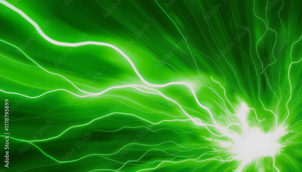 Fototapeta premium Green Abstract Line Energy With Shockwave, dramatic, with white tones