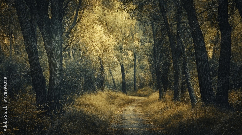 Fototapeta premium Mystical Forest Path Autumnal Woodland Trail