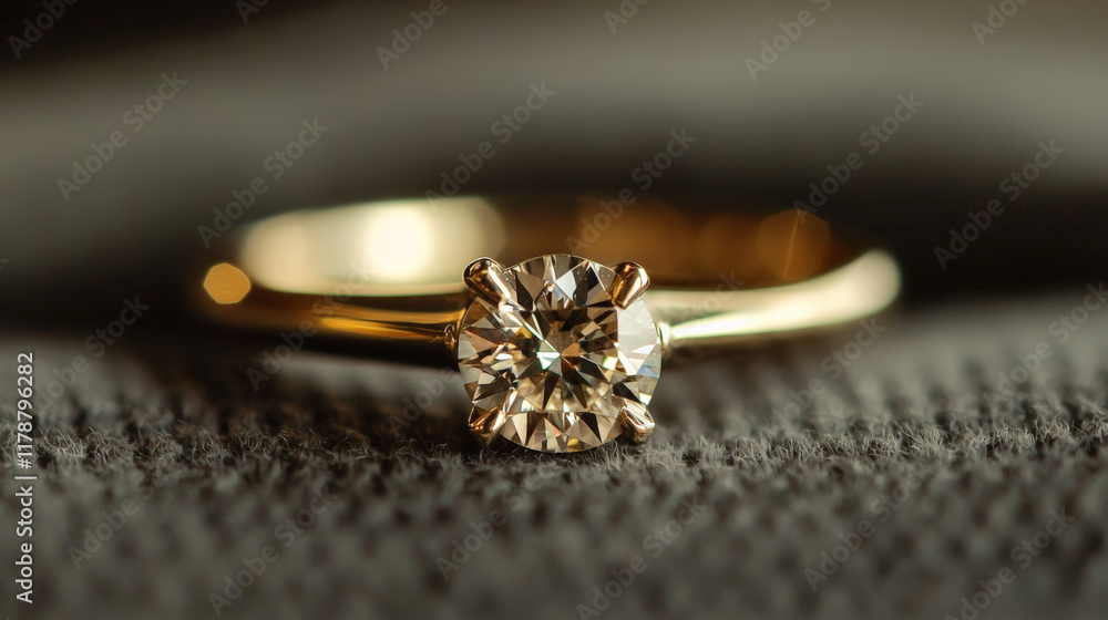 Elegant gold ring with single diamond on textured surface Elegant gold ring with single diamond on textured surface