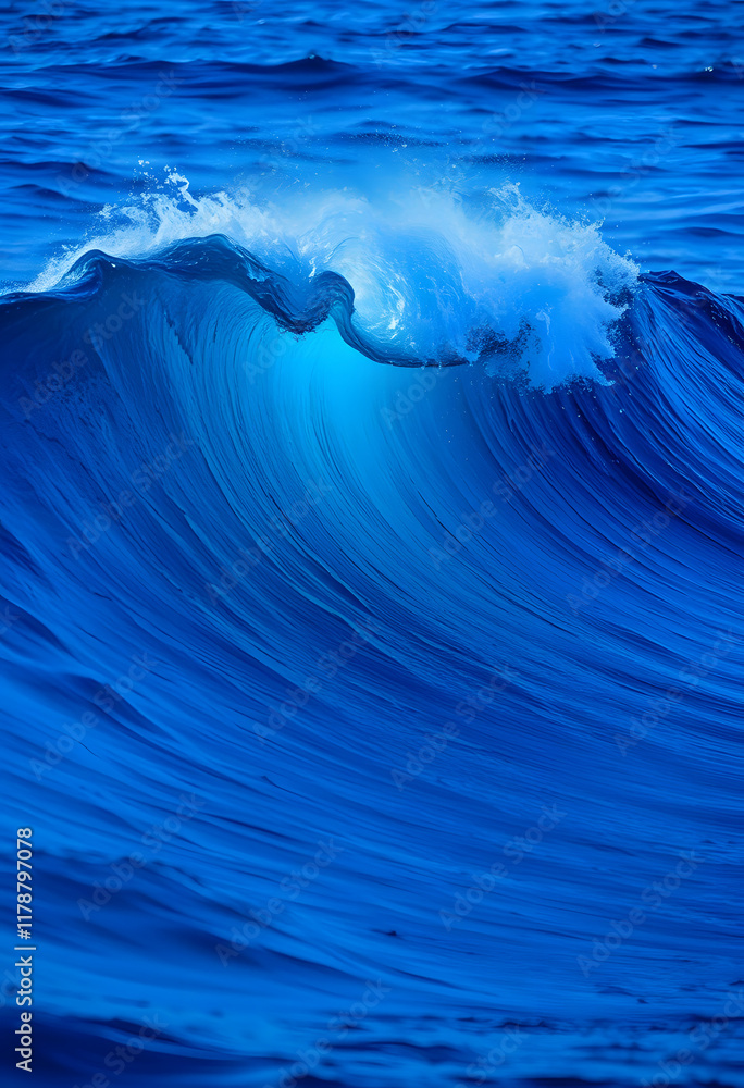 Beautiful deep blue wave in the Ocean, glowing neon, with white tones Beautiful deep blue wave in the Ocean, glowing neon, with white tones