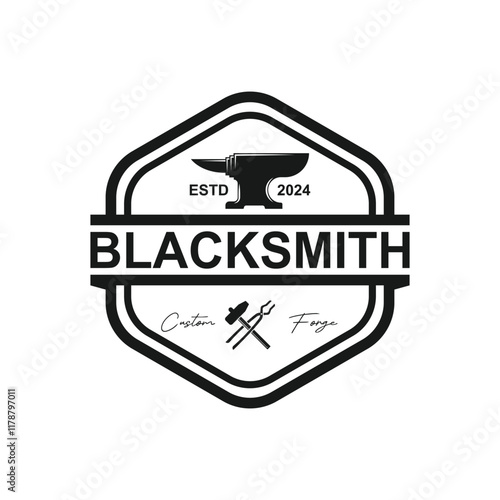 Rustic Blacksmith Forge Iron Anvil Foundry for Industrial Retro Workshop Logo Design