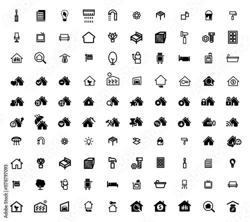 Home icons collection on black colour