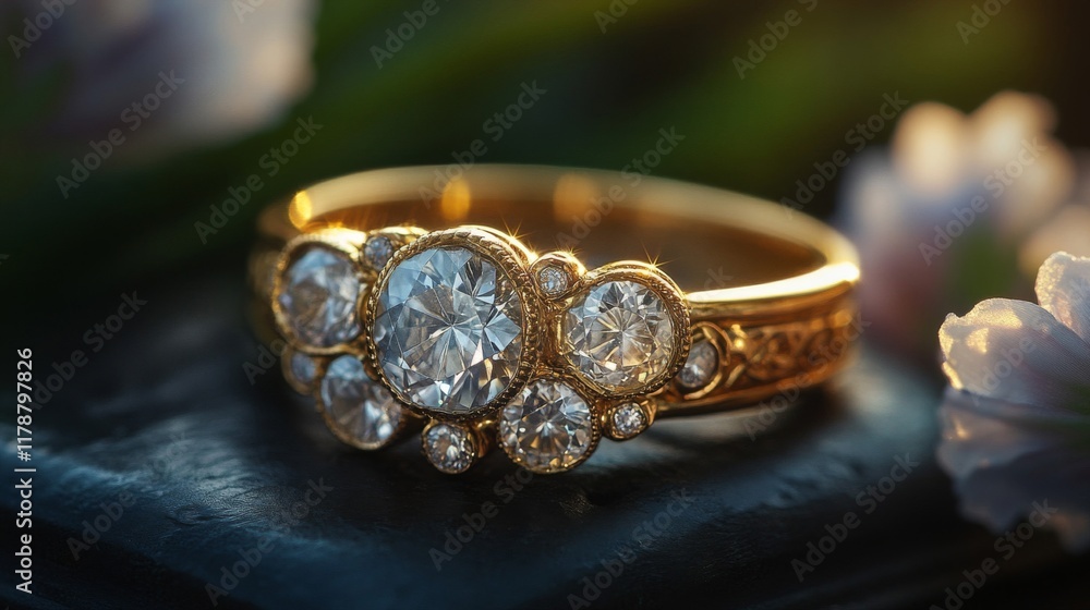 Golden Ring Adorned With Sparkling Diamonds Golden Ring Adorned With Sparkling Diamonds