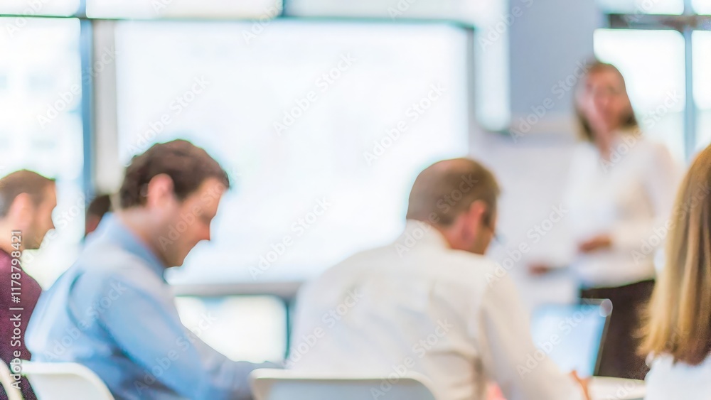 Obraz premium Team Training Session – A blurred image of a team participating in a business training seminar. 
