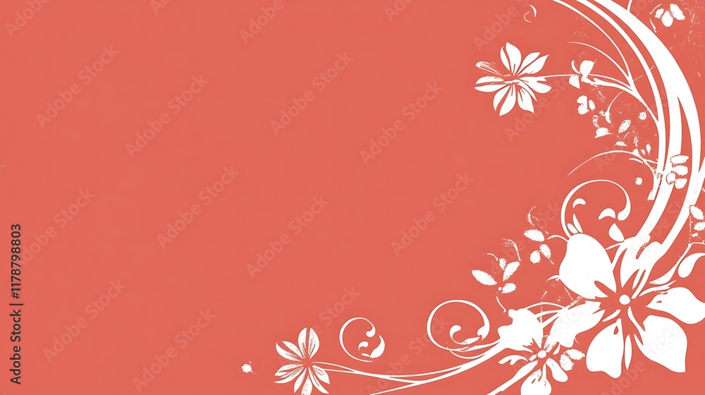 Coral Background With White Floral Design Coral Background With White Floral Design