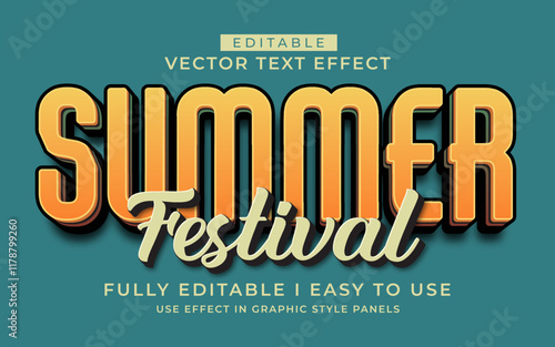 3d editable summer festival text effect typography style template photo