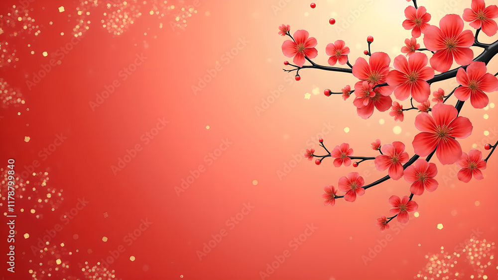 Chinese New Year Background with Plum Blossoms. Concept of Spring, Celebration, and Prosperity. Chinese New Year Background with Plum Blossoms. Concept of Spring, Celebration, and Prosperity.