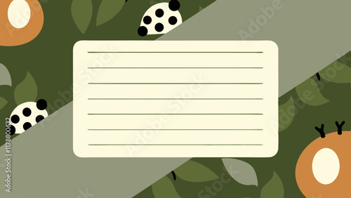 Nature's Note: A charming lined notepad nestled amongst a whimsical illustration of ladybugs and leaves, perfect for jotting down nature-inspired thoughts or crafting a heartfelt message.  