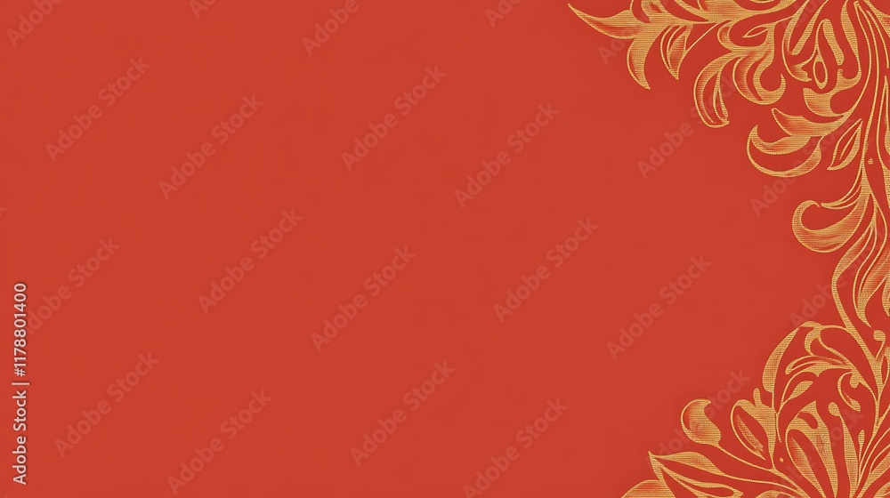 Naklejka premium Red Background with Golden Floral Design