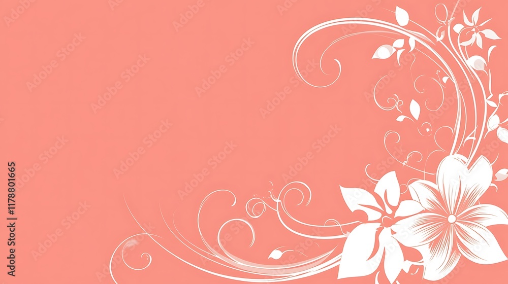 Elegant Coral Background With White Floral Design Elegant Coral Background With White Floral Design