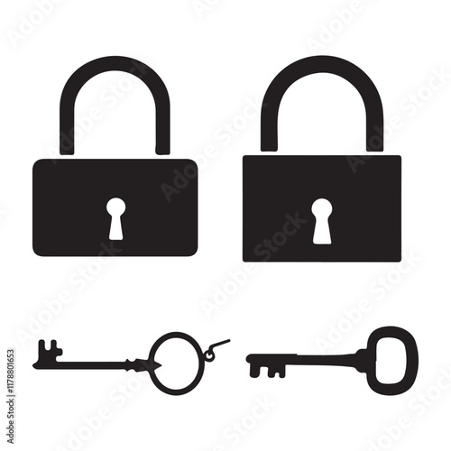 Simple Black and White Lock and Key Icons
